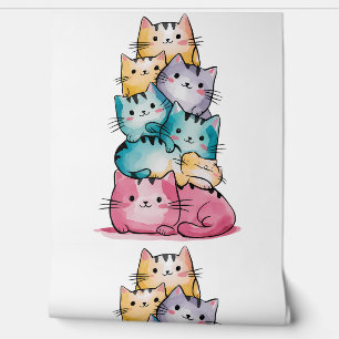 Whimsical Waterverf Cats Wall Art - Moderne katach Behang