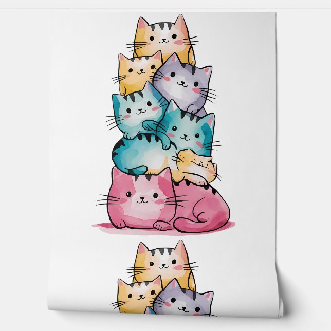 Whimsical Waterverf Cats Wall Art - Moderne katach Behang (Afrollen)