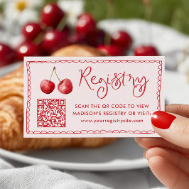 Whimsical Waterverf Cherry Baby Registry QR-code Informatiekaartje