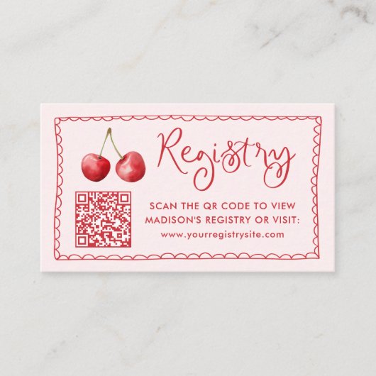 Whimsical Waterverf Cherry Baby Registry QR-code Informatiekaartje (Voorkant)
