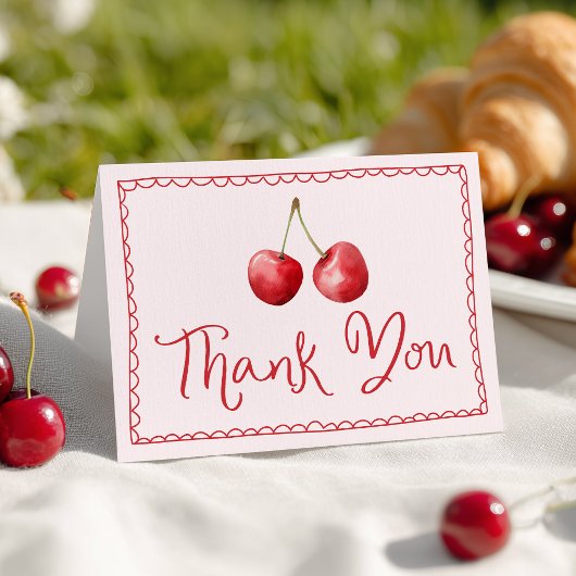 Whimsical Waterverf Cherry Baby shower Bedankkaart