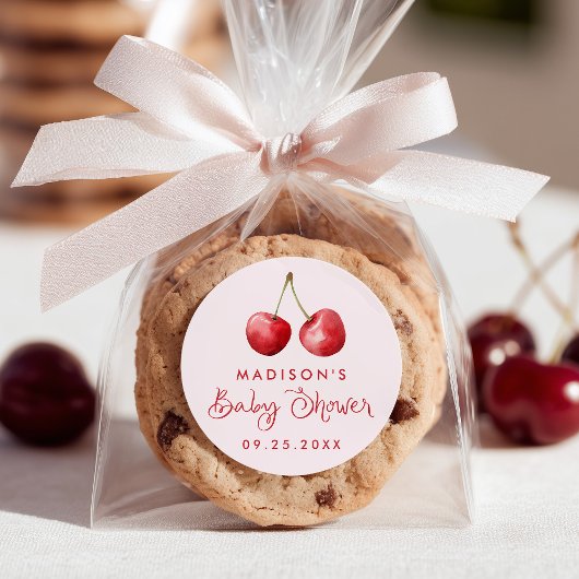 Whimsical Waterverf Cherry Baby shower Ronde Sticker