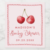 Whimsical Waterverf Cherry Baby shower Wijn Etiket (Enkel label)