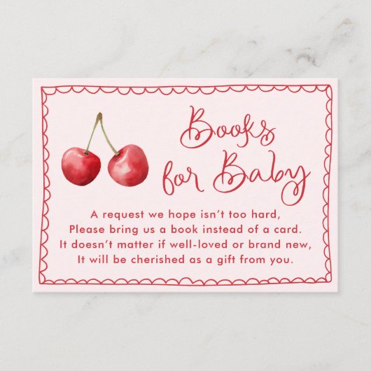 Whimsical Waterverf Cherry Boeken voor Baby Informatiekaartje (Voorkant)