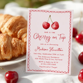 Whimsical Waterverf Cherry op Top Baby shower Kaart