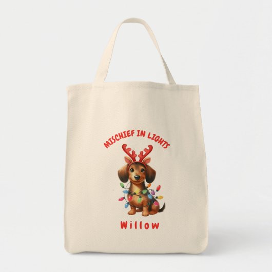 Whimsical Waterverf Dachsund Feestelijke Lichten H Tote Bag (Voorkant)