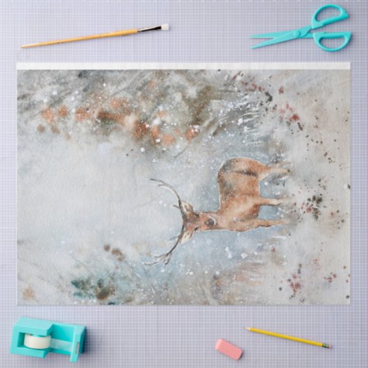 Whimsical Waterverf Deer in Sneeuwkerst Tissuepapier (Craft)