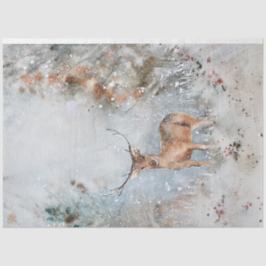 Whimsical Waterverf Deer in Sneeuwkerst Tissuepapier (Voorkant)