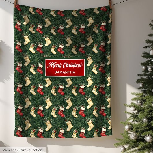 Whimsical waterverf dieprode groene kerst wrap fleece deken