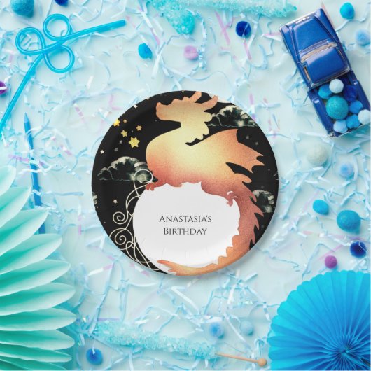 Whimsical Waterverf Dragon Birthday Papieren Bordje (Feest)