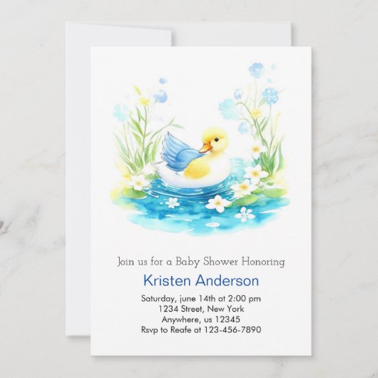 Whimsical Waterverf Duckling Boy Baby shower Kaart (Voorkant)