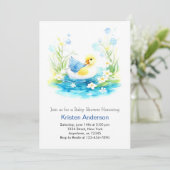 Whimsical Waterverf Duckling Boy Baby shower Kaart (Staand voorkant)