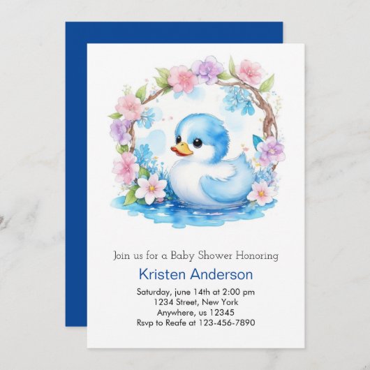 Whimsical Waterverf Duckling Boy Baby shower Kaart (Voorkant / Achterkant)