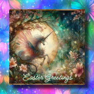 Whimsical  Waterverf Eenhoorn Easter Feestdagenkaart
