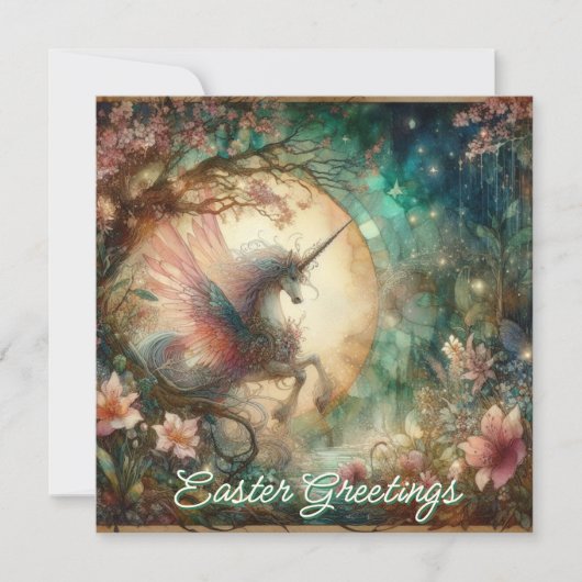 Whimsical  Waterverf Eenhoorn Easter Feestdagenkaart (Voorkant)