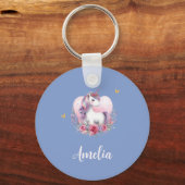 Whimsical Waterverf Eenhoorn Gouden Vlinders Sleutelhanger (Voorkant)