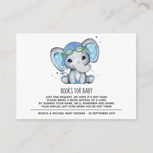 Whimsical Waterverf Elephant Books for Baby Informatiekaartje (Voorkant)