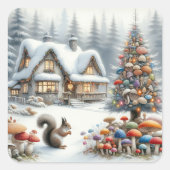 Whimsical Waterverf Enchanted Sprookjeskerst Vierkante Sticker (Voorkant)