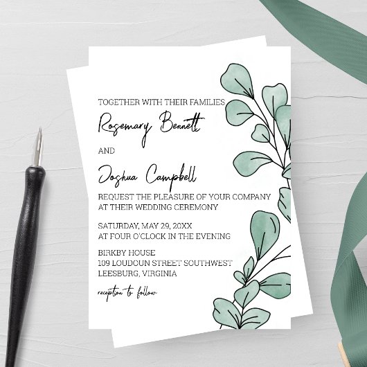 Whimsical Waterverf Eucalyptus Wedding Kaart