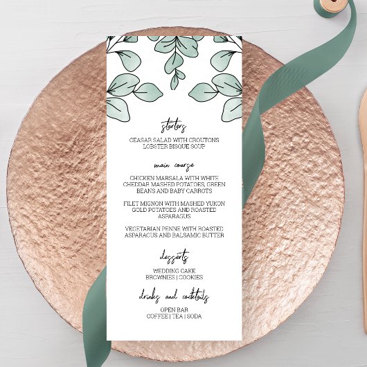 Whimsical Waterverf Eucalyptus Wedding Menu