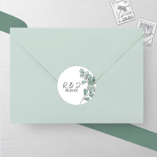 Whimsical Waterverf Eucalyptus Wedding Ronde Sticker