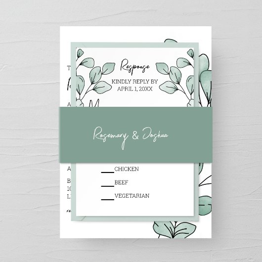 Whimsical Waterverf Eucalyptus Wedding Uitnodigingen Wikkel