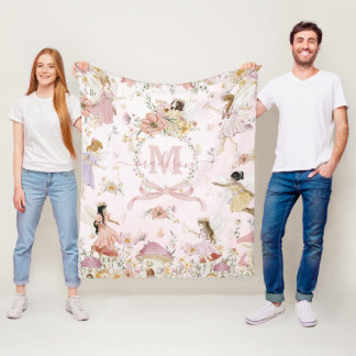 Whimsical Waterverf Fairies Wildflower Meadow Fleece Deken