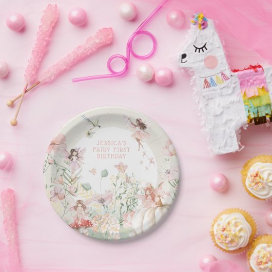Whimsical Waterverf Fairy 1e Verjaardag Papieren Bordje (Feest)