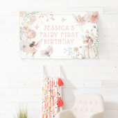 Whimsical Waterverf Fairy 1e Verjaardag Spandoek (Insitu)