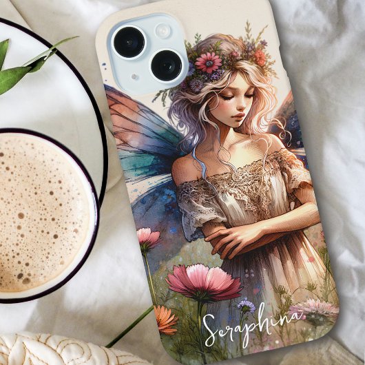 Whimsical Waterverf Fairy met gepersonaliseerde na iPhone 15 Case