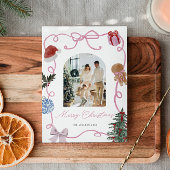 Whimsical Waterverf Familiefoto Kerst Feestdagenkaart