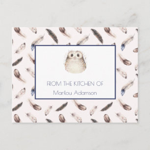 Whimsical Waterverf Feathers and Owl Recipe   Briefkaart