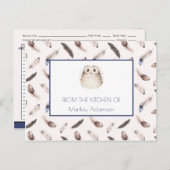 Whimsical Waterverf Feathers en Uil Recept | Briefkaart (Voorkant / Achterkant)