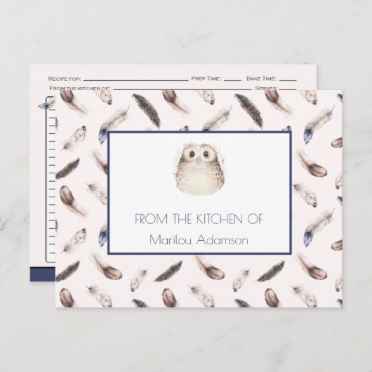 Whimsical Waterverf Feathers en Uil Recept | Briefkaart (Voorkant / Achterkant)