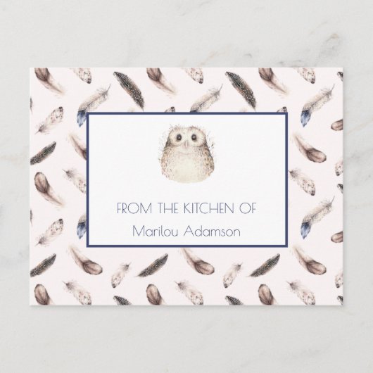 Whimsical Waterverf Feathers en Uil Recept | Briefkaart (Voorkant)