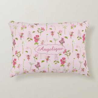 Whimsical Waterverf feeën & bloemen roze Accent Kussen