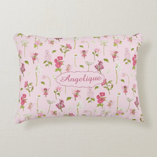 Whimsical Waterverf feeën & bloemen roze Accent Kussen (Voorkant)