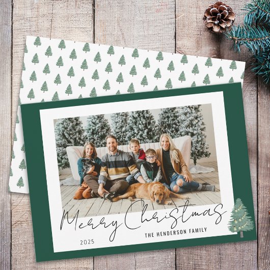 Whimsical Waterverf Feestelijke Bomen Kerstfoto Feestdagenkaart