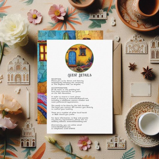 Whimsical Waterverf Fiesta Wedding Guest Details Informatiekaartje