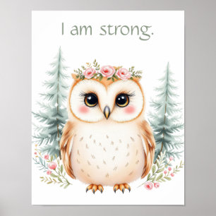 Whimsical Waterverf Floral Baby Owl Affirmatie Poster