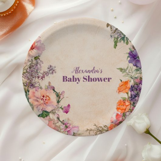 Whimsical Waterverf Floral Baby shower Papieren Bordje