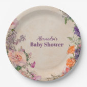 Whimsical Waterverf Floral Baby shower Papieren Bordje (Voorkant)