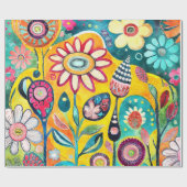 Whimsical Waterverf Floral Burst Cadeaupapier (Vlak)