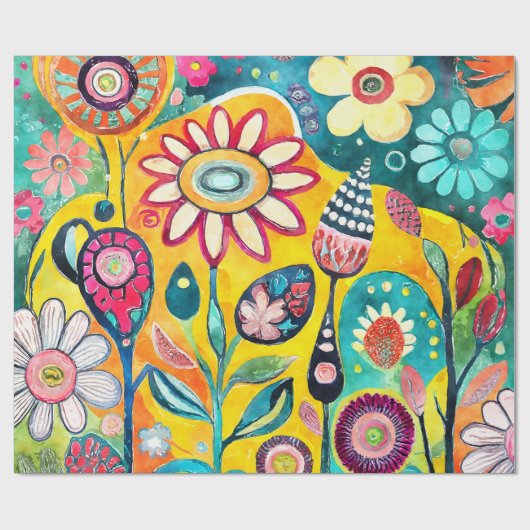 Whimsical Waterverf Floral Burst Cadeaupapier (Vlak)