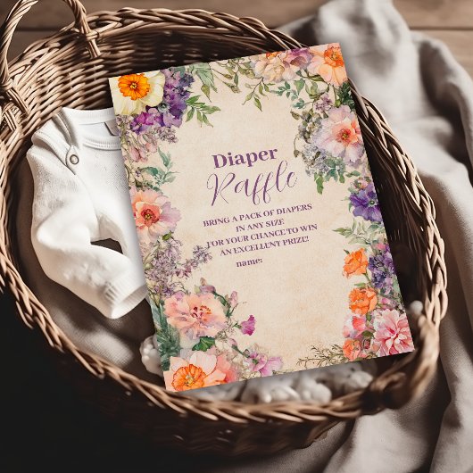 Whimsical Waterverf Floral Diapper Raffle Informatiekaartje