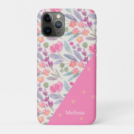 Whimsical Waterverf Floral Dot Pink Gepersonalisee Case-Mate iPhone Case