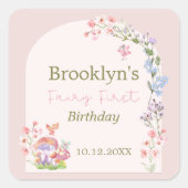 Whimsical Waterverf Floral Fairy Eerste Verjaardag Vierkante Sticker (Voorkant)
