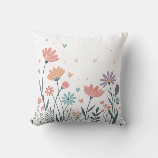 Whimsical Waterverf Floral Kussen (Voorkant)