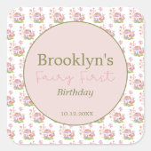 Whimsical Waterverf Floral Mushroom Fairy First Vierkante Sticker (Voorkant)