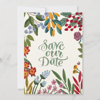Whimsical Waterverf Floral Save the Date Kaart